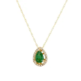 14K Yellow gold drop tear diamonds center emerald necklace-15636
