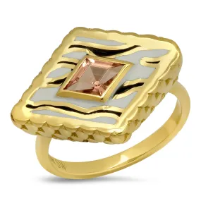 18K YG Garnet Zebra Enamel Ring