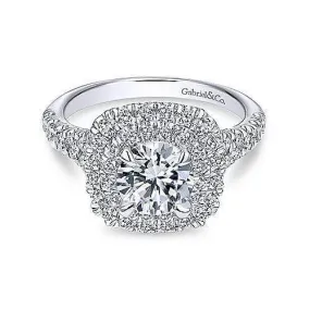 Mounting Only, Double Halo Engagement Ring in 14K White Gold